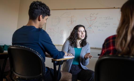 Math professor in classroom with students