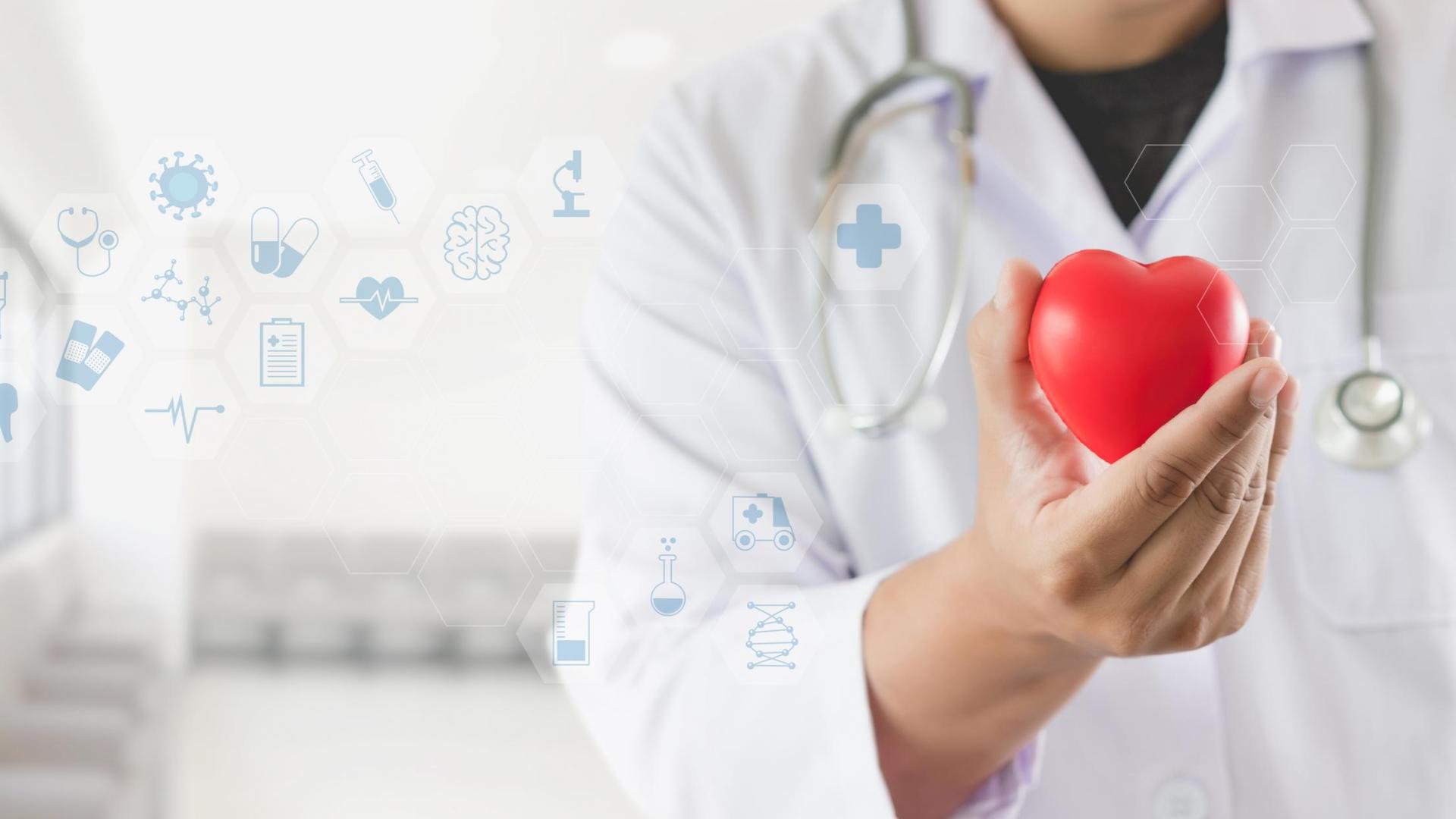 stock photo of medical professional holding apple