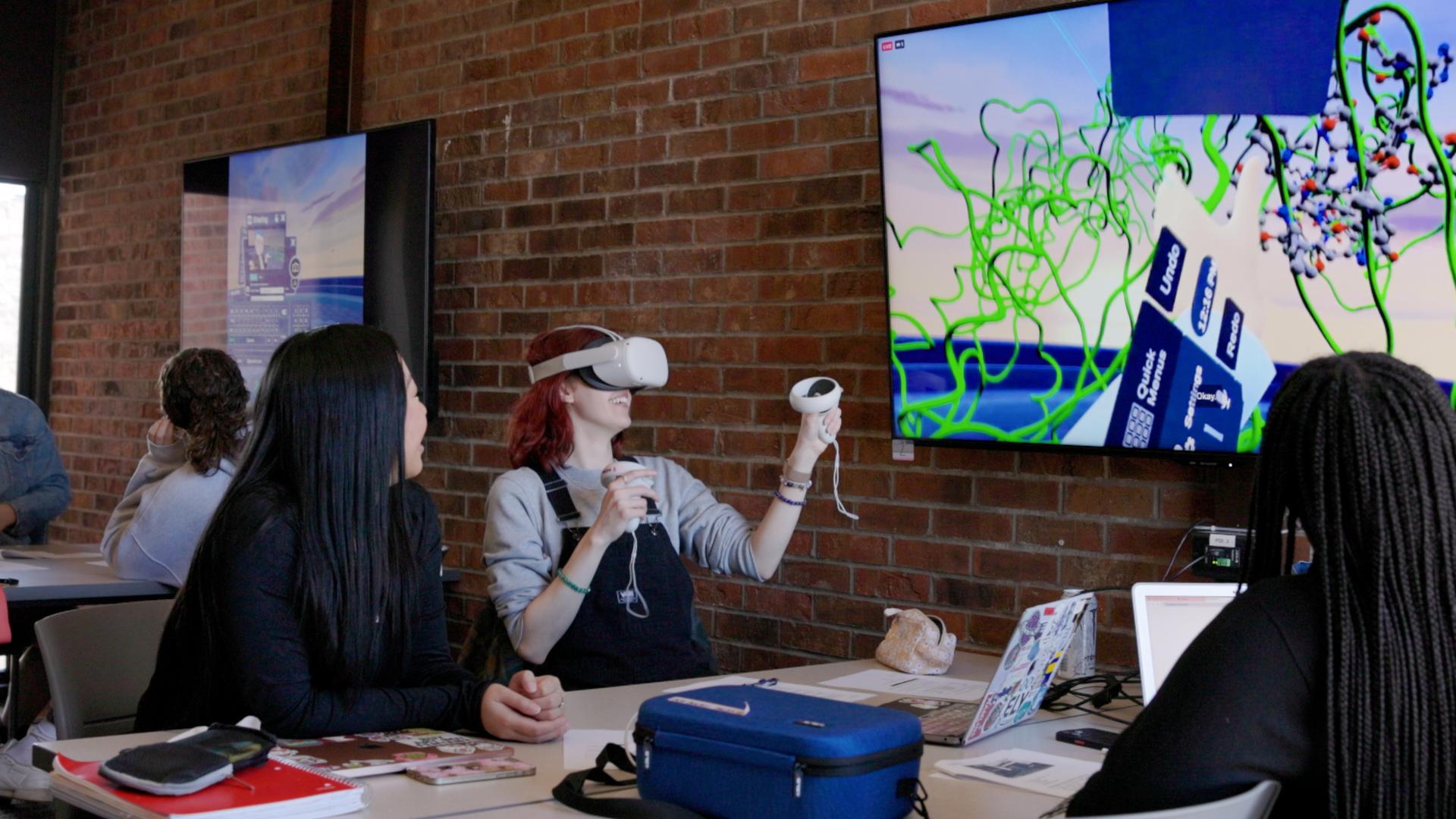 Biology students using VR headsets